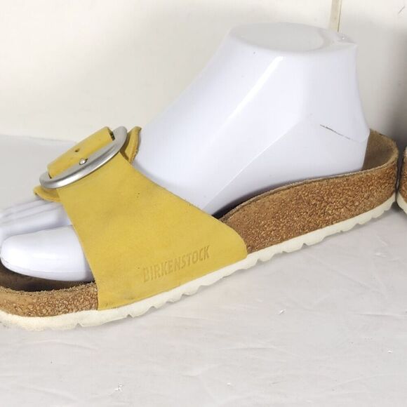 Birkenstock Women's Madrid Big Buckle EU 38 US 7 Yellow Nubuck Slide Sandals - Picture 7 of 16